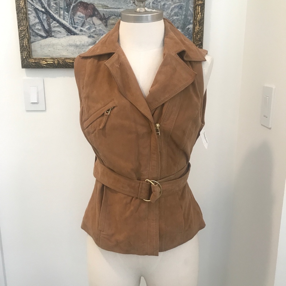 Elie Tahari Suede Leather Vest with Belt NWT